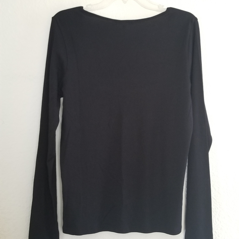 VINCE Cotton Modal Square Neckline Long Sleeve Top Size L Large Black - Picture 4 of 6